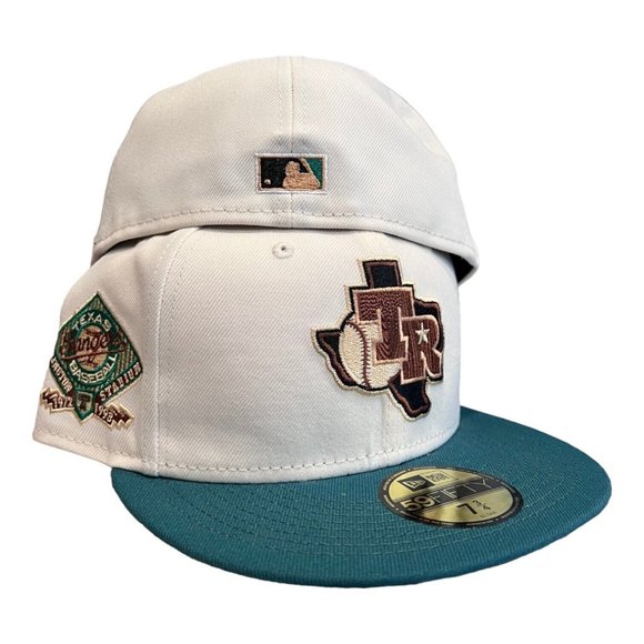 New Era Texas Rangers Woodgrain Pack 59FIFTY Hat Arlington Stadium Patch - Picture 2 of 9